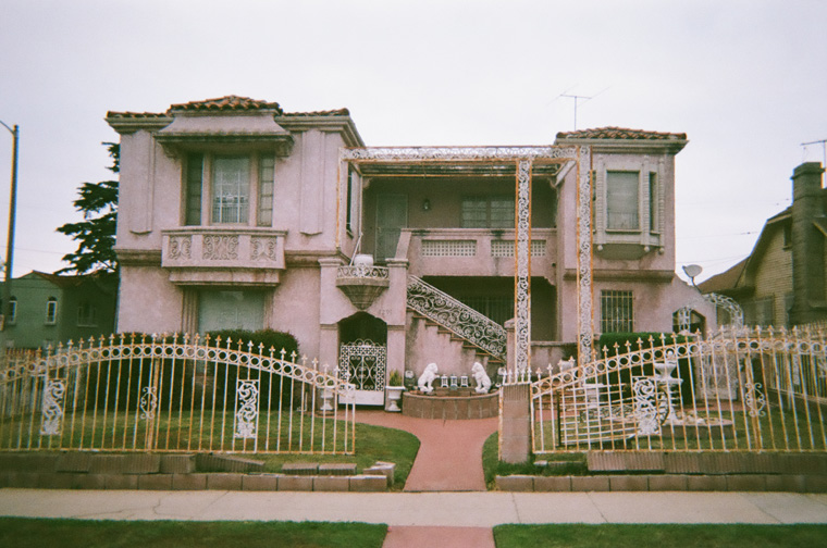 elaborate pink mansion in mid wilshire