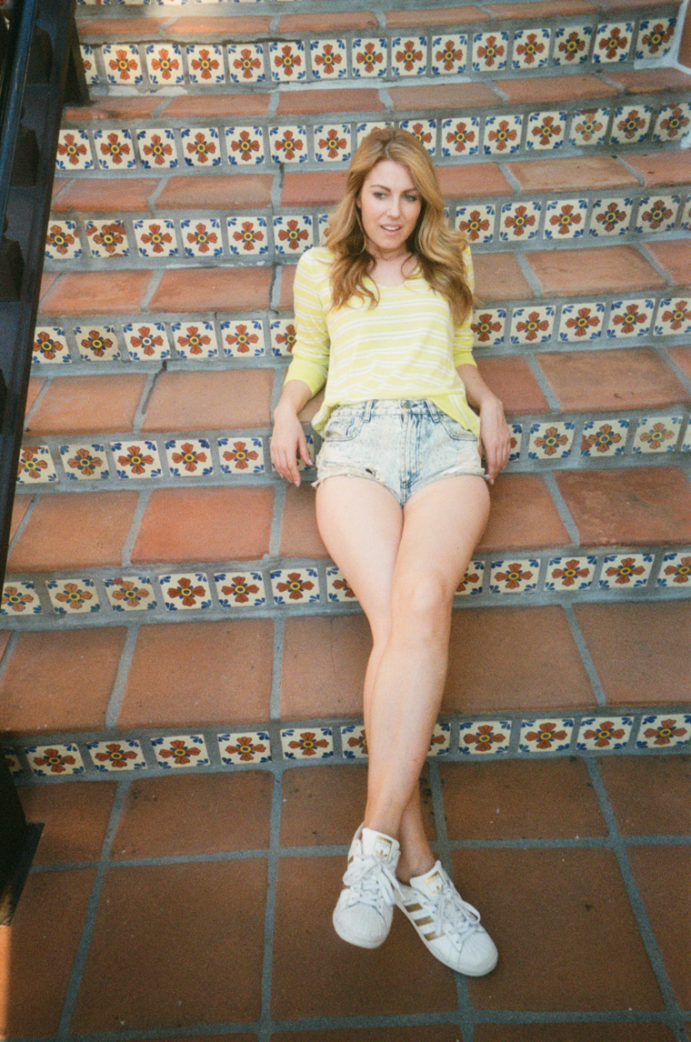 sarah on some tiled la steps